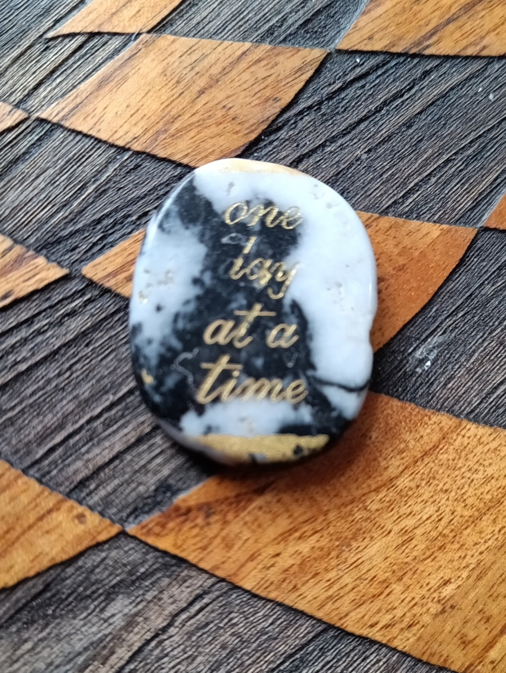 Inspirational Pocket Stone – Black & White with Gold Script-Zebra Jasper Crysta